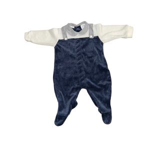 Baby Velour Collar Seersucker Detail Footie